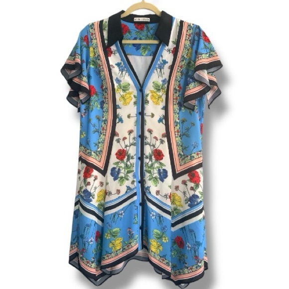 Alice + Olivia Conner Floral Scarf-Print Shirt Dress Size Large - Picture 2 of 13